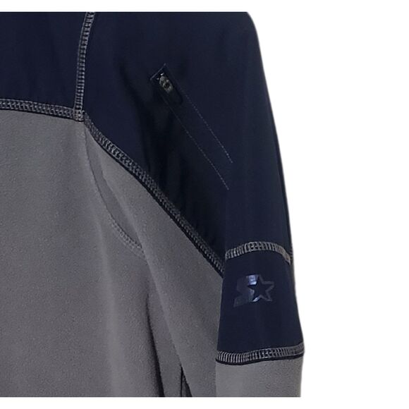 Vintage Starter Fleece Y2K Men's XL Grey Blue Polyester Sleeve Pocket Half Zip - Picture 2 of 3